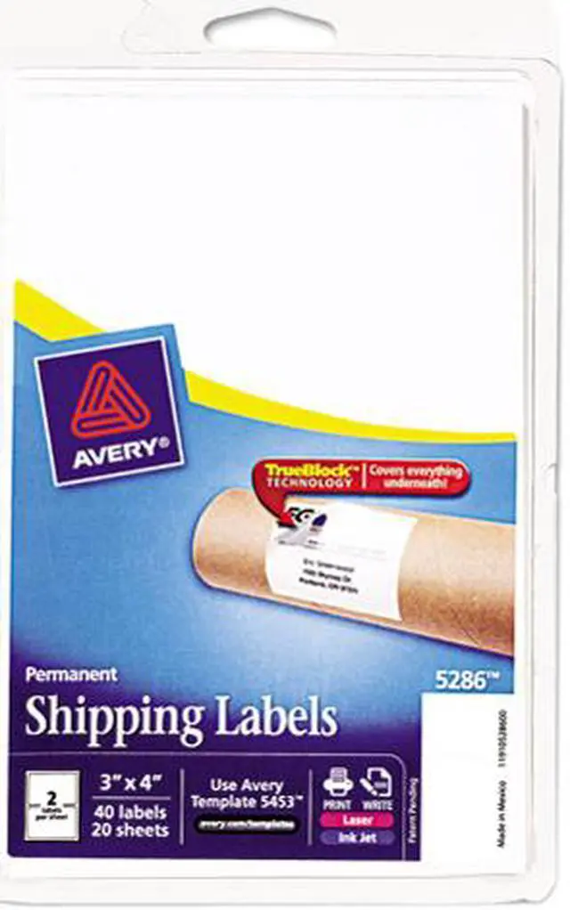 Main image of Avery Shipping Labels Laser/Inkjet 3"x4" 40 Labels/PK White 5286