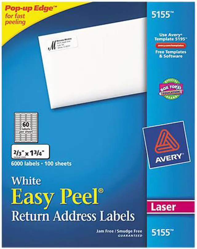 Main image of Avery Easy Peel Mailing Address Labels Laser 2/3 x 1 3/4 White 6000/Pack 5155
