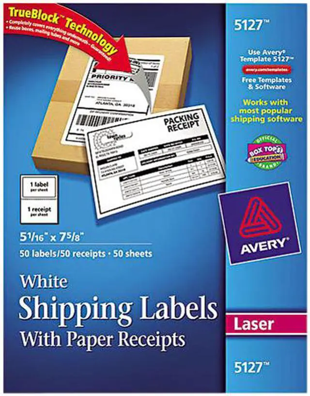 Main image of Avery Shipping Labels w/Paper Receipt TrueBlock 5 1/16 x 7 5/8 White 50/Pack