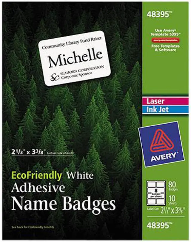 Main image of Avery 48395 EcoFriendly Name Badge Labels, 2-1/3 x 3-3/8, White, 80/Pack