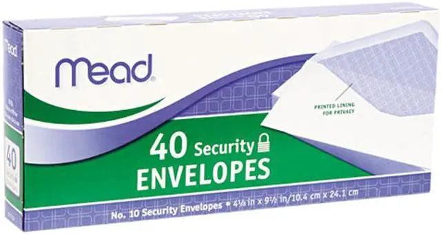 Main image of Mead 75214 Security Envelope, 4 1/8 x 9 1/2, 20 lb, White, 40/Box