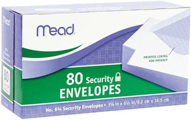 Main image of Mead 75212 Security Envelope, 3 5/8 × 6 1/2, 20 lb, White, 80/Box