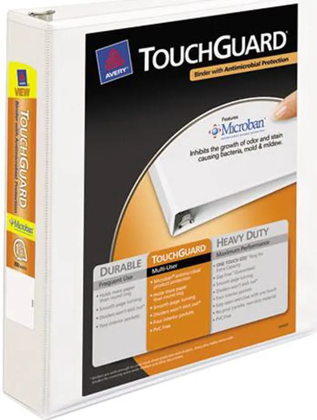 Main image of Avery Touchguard Antimicrobial View Binder w/Slant Rings 1 1/2" Cap White 17142