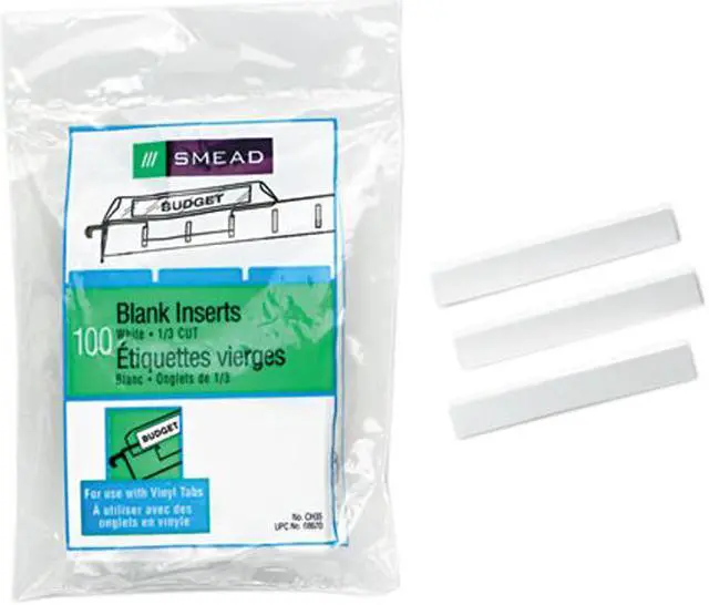 Main image of Smead 68670 Inserts for Hanging File Folder Tabs, 1/3 Tab, 3 1/4 Inch, White, 100/Pack