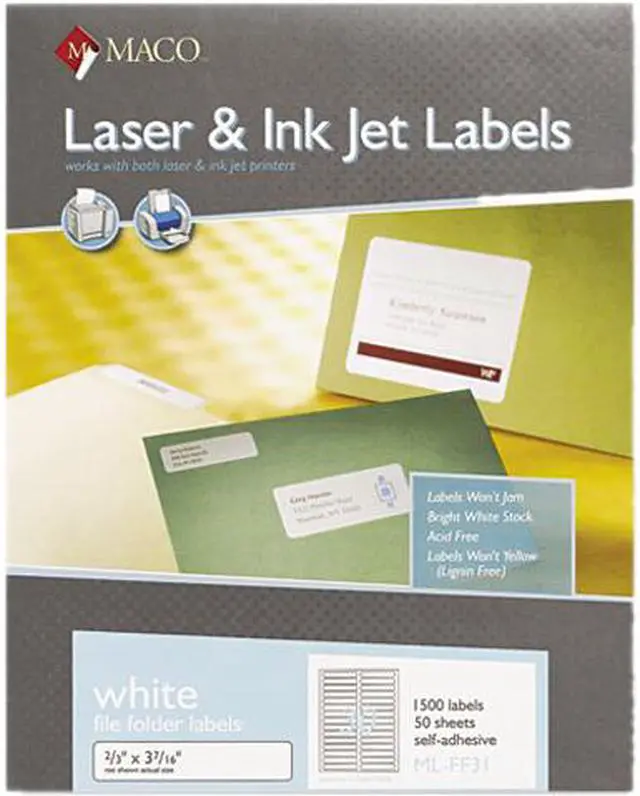 Main image of Maco MLFF31 File Folder Labels, 2/3 x 3-7/16, White, 1500/Box