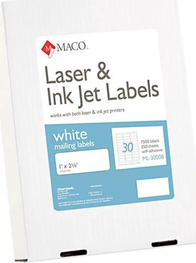 Main image of Maco ML-3000B White All-Purpose Labels, 1 x 2-5/8, 7500/Box