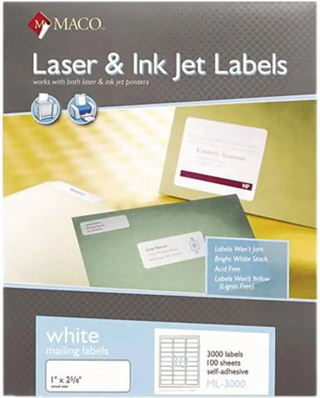 Main image of Maco ML-3000 White All-Purpose Labels, 1 x 2-5/8, 3000/Box