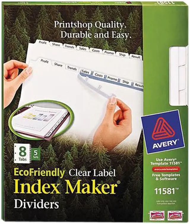 Main image of Avery Print & Apply Clear Label Dividers w/White Tabs 8-Tab Letter 5 Sets 11581