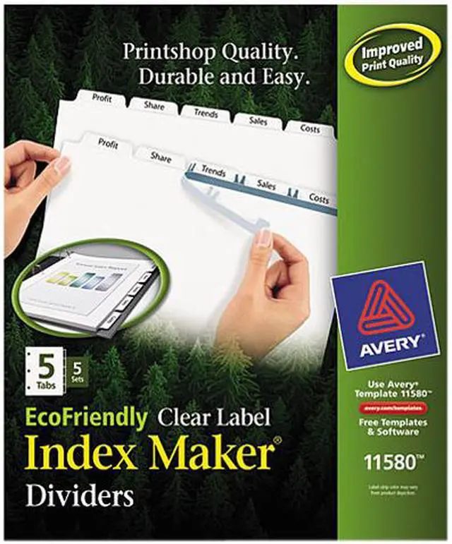 Main image of Avery Print & Apply Clear Label Dividers w/White Tabs 5-Tab Letter 5 Sets 11580
