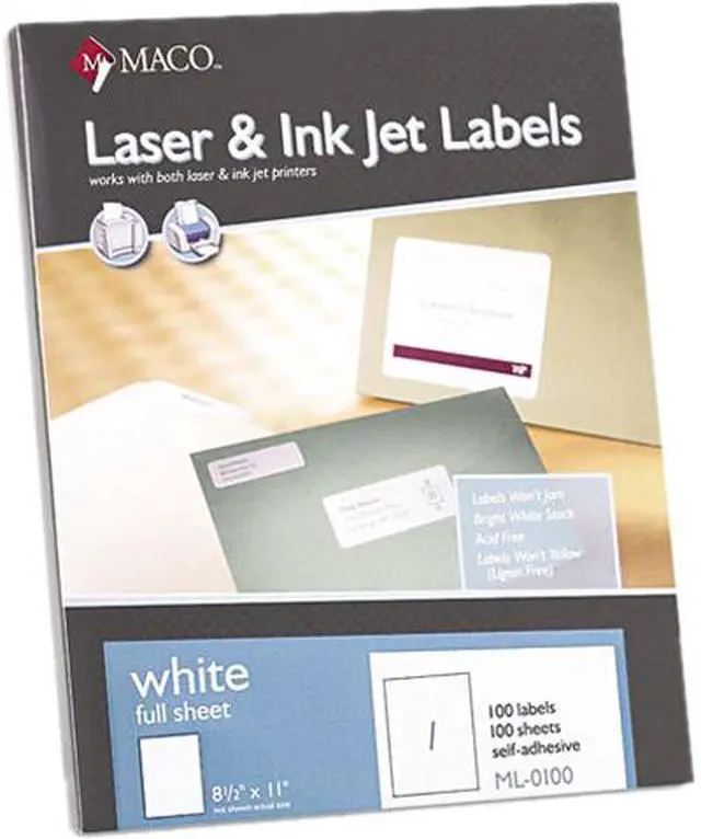 Main image of Maco ML0100 White All-Purpose Labels, 8 1/2 x 11, 100/Box