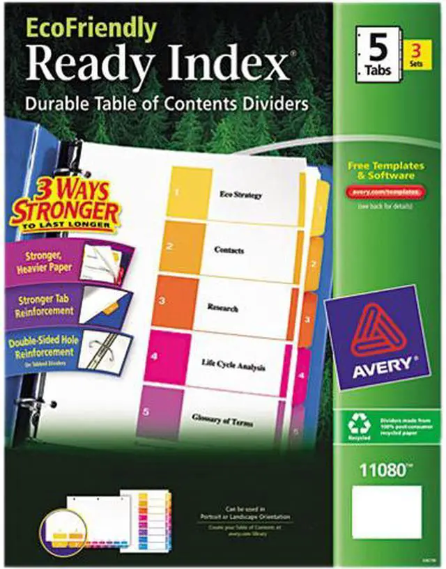 Main image of Avery Ready Index Customizable Table of Contents Asst Dividers 5-Tab Ltr 3 Sets