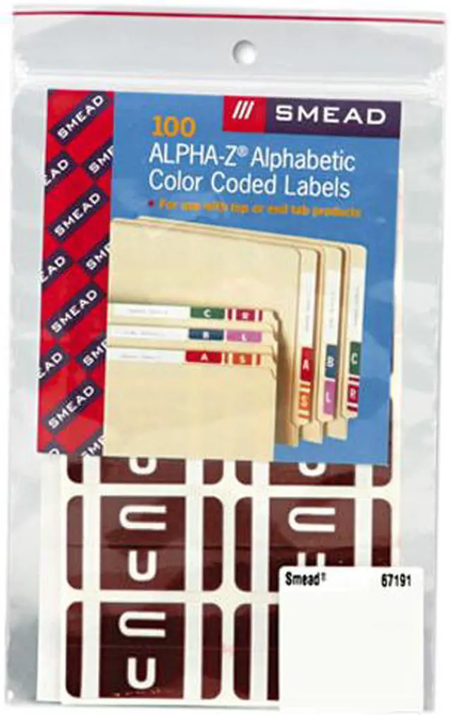 Main image of Smead 67191 Alpha-Z Color-Coded Second Letter Labels, Letter U, Dark Brown, 100/Pack