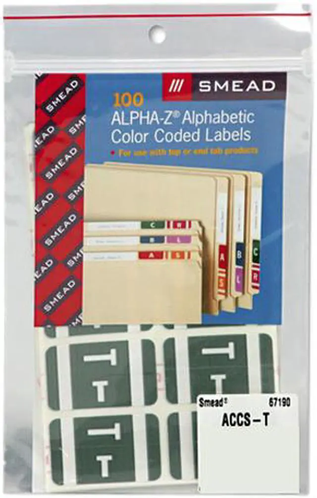 Main image of Smead 67190 Alpha-Z Color-Coded Second Letter Labels, Letter T, Gray, 100/Pack