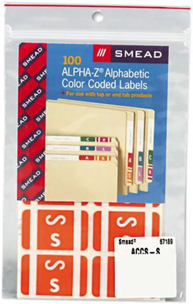 Main image of Smead 67189 Alpha-Z Color-Coded Second Letter Labels, Letter S, Orange, 100/Pack