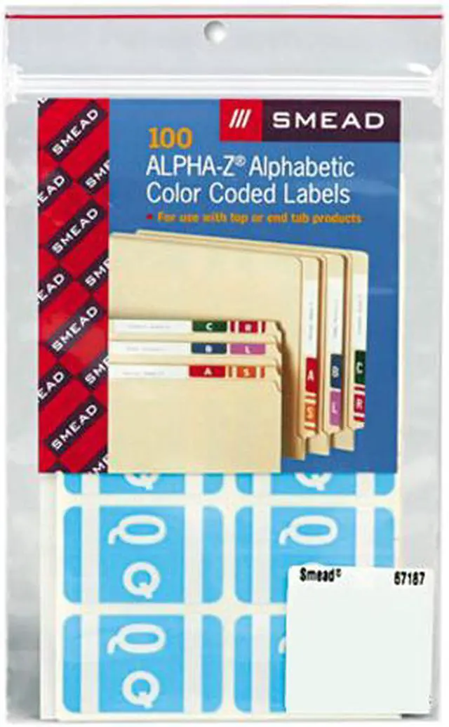 Main image of Smead 67187 Alpha-Z Color-Coded Second Letter Labels, Letter Q, Light Blue, 100/Pack