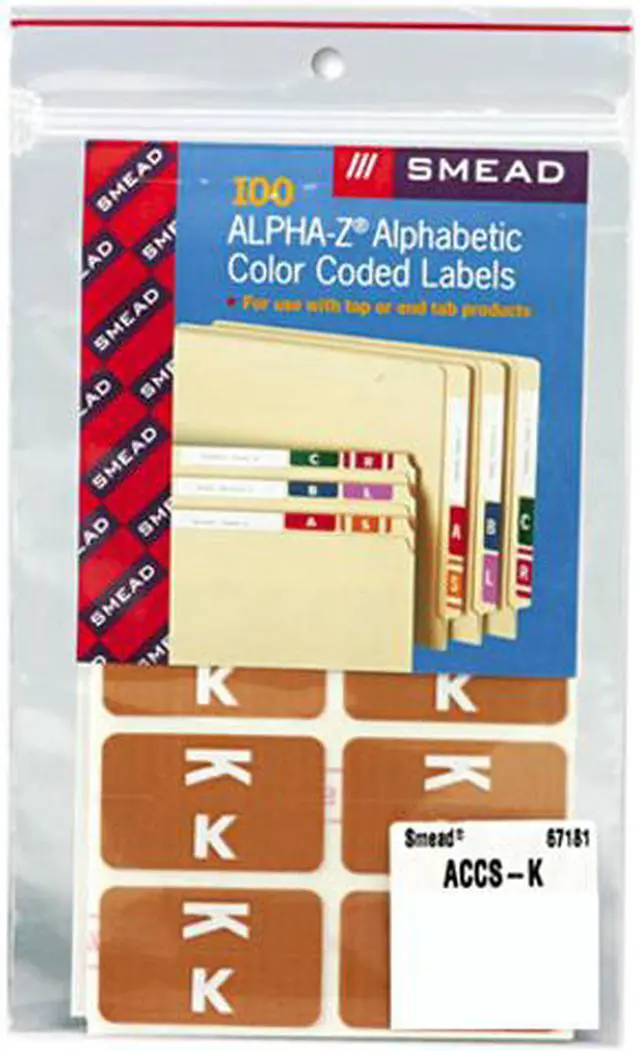 Main image of Smead 67181 Alpha-Z Color-Coded Second Letter Labels, Letter K, Light Brown, 100/Pack