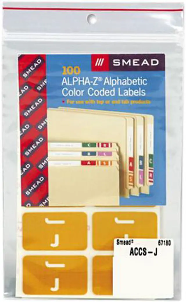 Main image of Smead 67180 Alpha-Z Color-Coded Second Letter Labels, Letter J, Yellow, 100/Pack