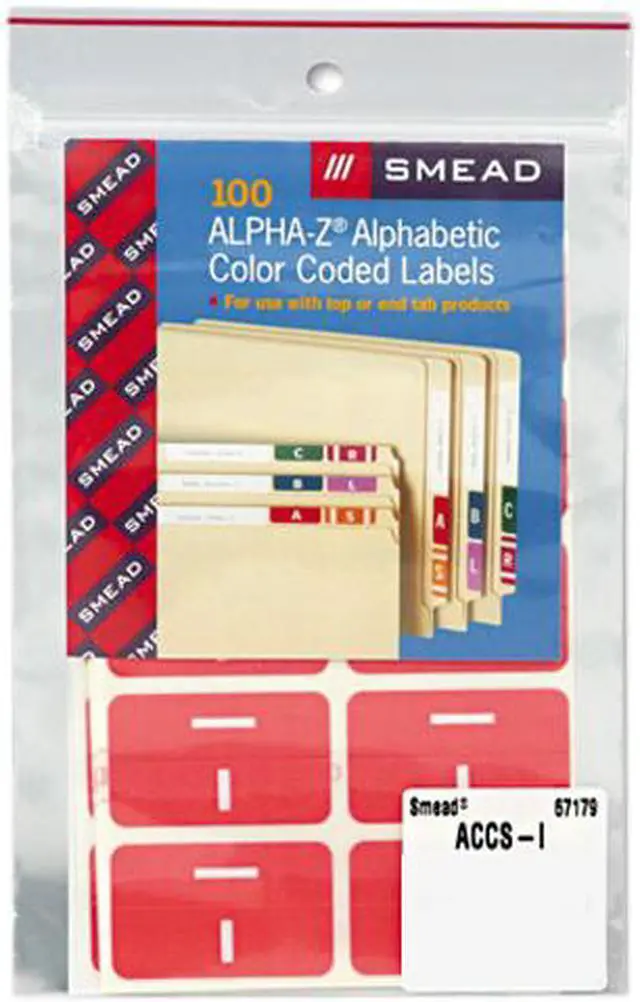 Main image of Smead 67179 Alpha-Z Color-Coded Second Letter Labels, Letter I, Pink, 100/Pack