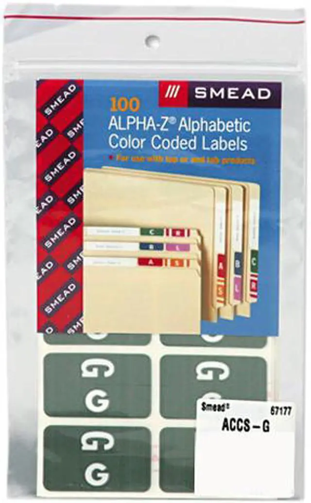Main image of Smead 67177 Alpha-Z Color-Coded Second Letter Labels, Letter G, Gray, 100/Pack