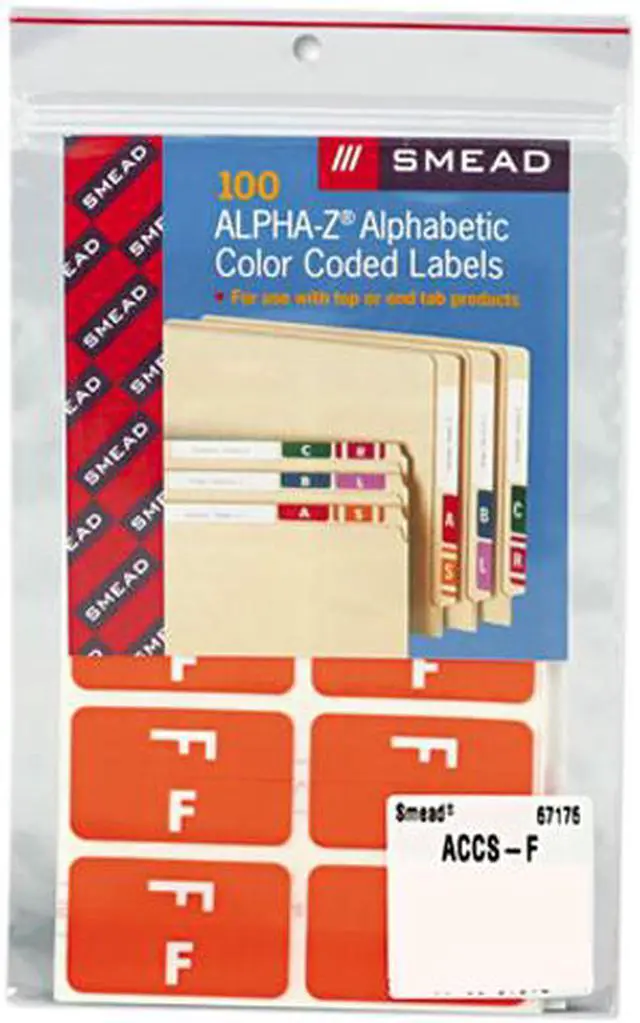 Main image of Smead 67176 Alpha-Z Color-Coded Second Letter Labels, Letter F, Orange, 100/Pack