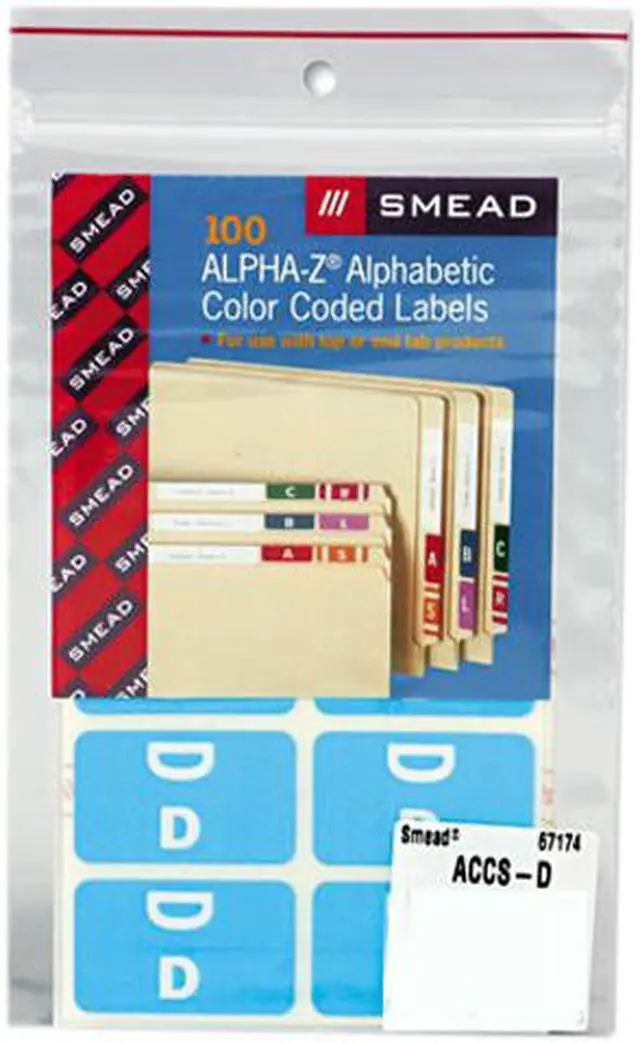 Main image of Smead 67174 Alpha-Z Color-Coded Second Letter Labels, Letter D, Light Blue, 100/Pack