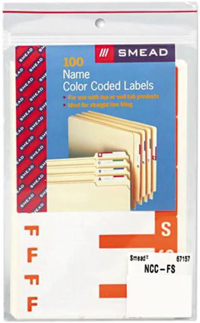 Main image of Smead 67157 Alpha-Z Color-Coded First Letter Name Labels, F & S, Orange, 100/Pack