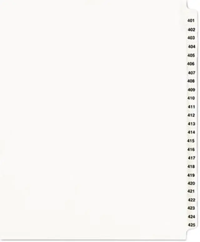 Main image of Avery-Style Legal Exhibit Side Tab Divider Title: 401-425 Letter White 01346