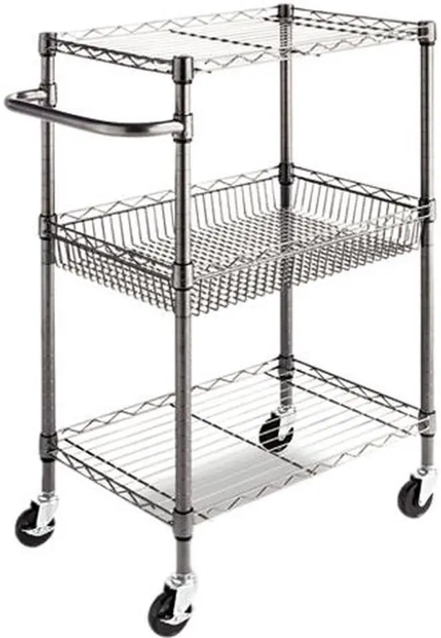 Main image of Alera ALESW342416BA Three-Tier Wire Rolling Cart, 28w x 16d x 39h, Black Anthracite