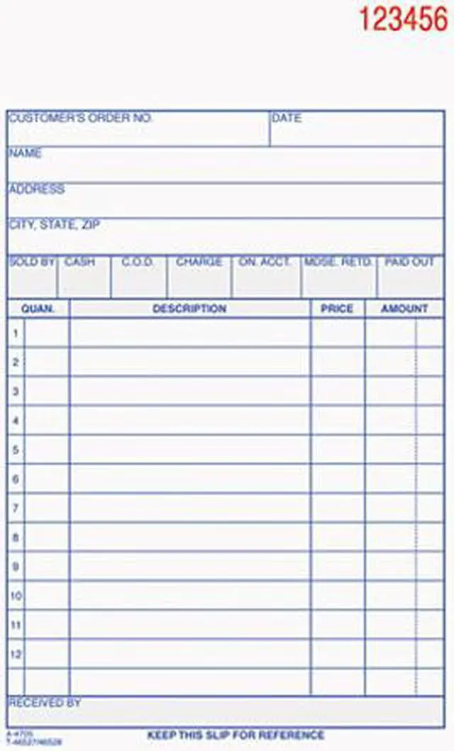 Main image of Adams TC4705 Carbonless Sales Order Book, Three-Part Carbonless, 4-3/16 x 7-3/16, 30 Sheets