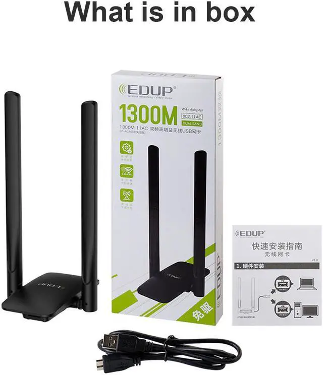 Alt view image 6 of 6 - 1300Mbps USB 3.0 WIFI Adapter Dual Band 5Ghz/2.4Ghz USB AC Network Card Wifi Long Range Receiver Antena for Laptop Desktop