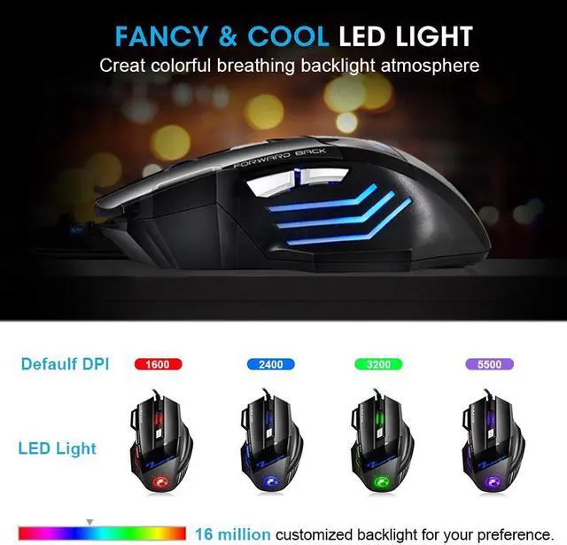 Alt view image 3 of 7 - Ergonomic Wired Gaming Mouse 7 Button LED 5500 DPI USB Computer Mouse Gamer Mice X7 Silent Mause With Backlight For PC Laptop