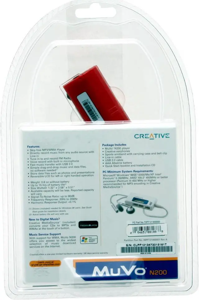 Alt view image 3 of 3 - Creative MuVo Red 1GB MP3 Player 70PF121300000
