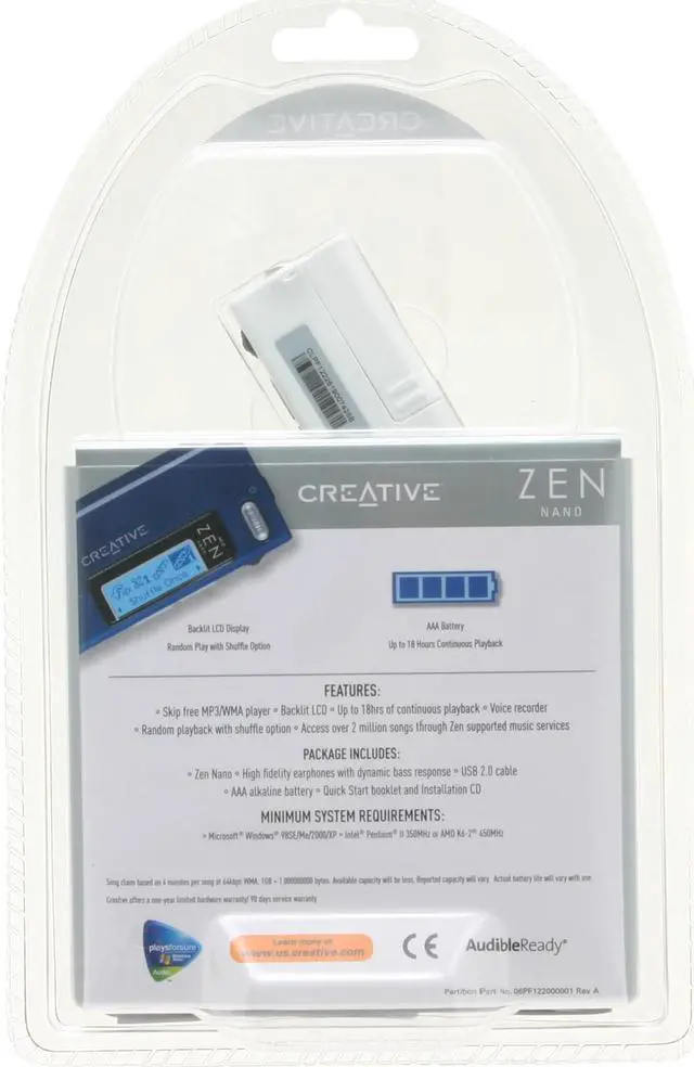 Alt view image 4 of 4 - Creative ZEN Nano White 512MB MP3 Player