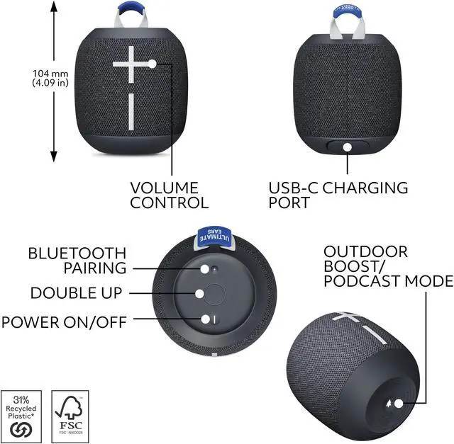 Alt view image 5 of 8 - Ultimate Ears WONDERBOOM 4 Wireless Bluetooth Speaker - Black