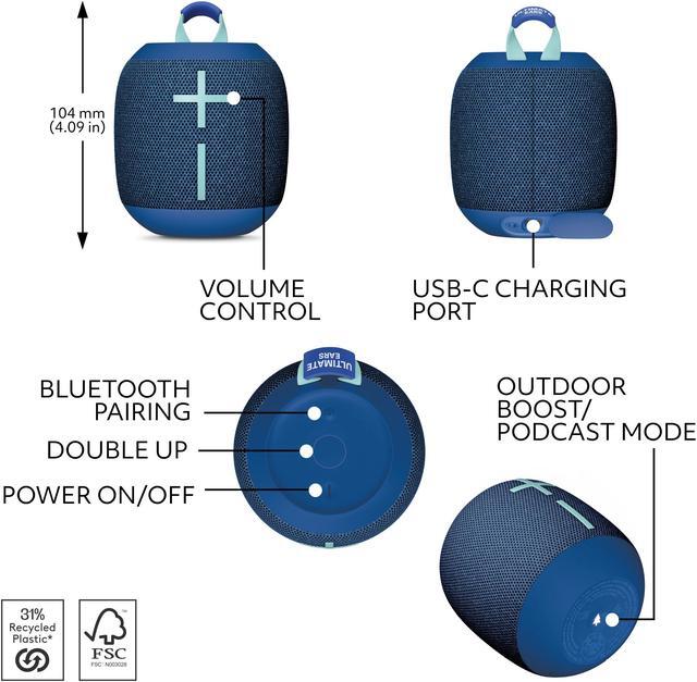 Alt view image 5 of 8 - Ultimate Ears WONDERBOOM 4 Wireless Bluetooth Speaker - Blue