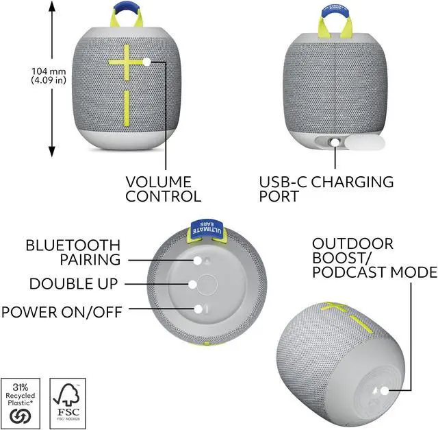 Alt view image 5 of 8 - Ultimate Ears WONDERBOOM 4 Wireless Bluetooth Speaker - Gray
