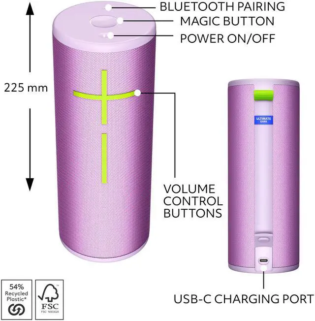 Alt view image 3 of 5 - Ultimate Ears MEGABOOM 4 Wireless Bluetooth Speaker - Enchanting Lilac