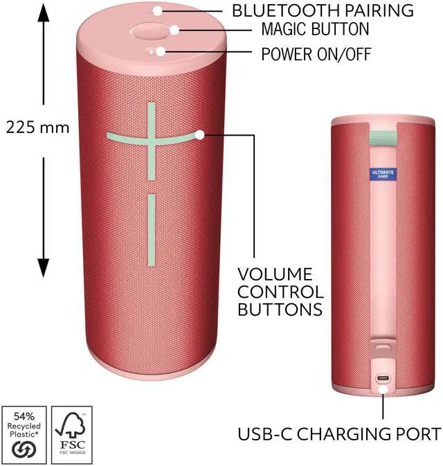 Alt view image 5 of 7 - Ultimate Ears MEGABOOM 4 Wireless Bluetooth Speaker - Raspberry Red