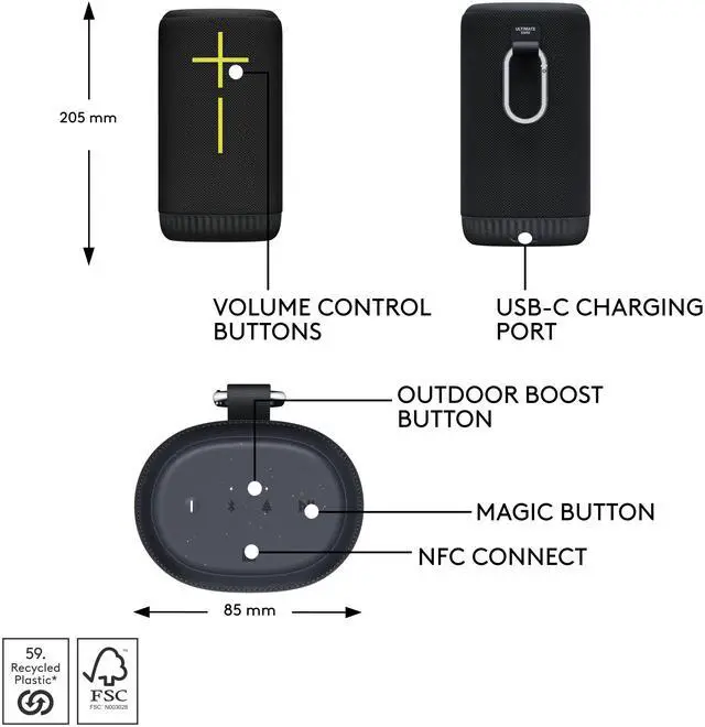 Alt view image 6 of 8 - Ultimate Ears EVERBOOM Wireless Bluetooth Speaker - Charcoal Black