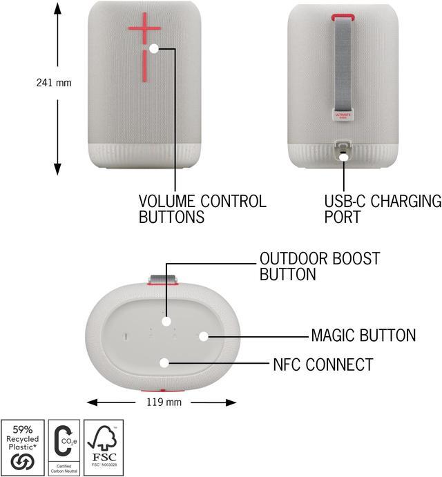 Alt view image 5 of 8 - Ultimate Ears 984-001866 EPICBOOM Wireless Bluetooth Speaker -  Cotton White