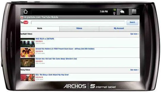 Alt view image 2 of 13 - Archos 5 Internet Tablet - 32GB running Google Android + Wi-Fi (501318) - BLACK