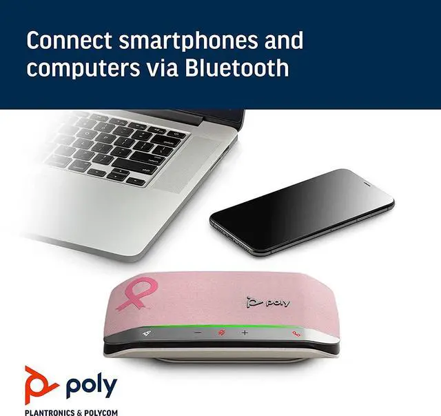 Alt view image 4 of 7 - Poly Sync 20 Pink USB-A Smart Speakerphone (Plantronics) - Personal Portable Speakerphone - Noise & Echo Reduction - Connect to Cell Phone via Bluetooth and PC/Mac via USB-A Cable -Works w/Teams, Zoom