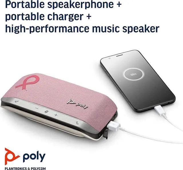 Alt view image 5 of 7 - Poly Sync 20 Pink USB-A Smart Speakerphone (Plantronics) - Personal Portable Speakerphone - Noise & Echo Reduction - Connect to Cell Phone via Bluetooth and PC/Mac via USB-A Cable -Works w/Teams, Zoom