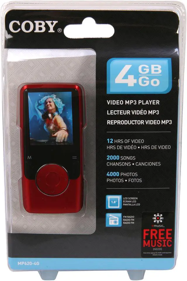 Alt view image 7 of 8 - Coby 1.8" Red 4GB Video MP3 Player MP620