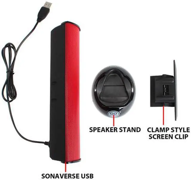 Alt view image 2 of 7 - GOgroove SonaVERSE USB Laptop Speaker Bar with Clip-On Portable Design GGSVUSB100RDEW (Black) - Works with Acer, Apple, ASUS, Dell, HP, Samsung & More Computers