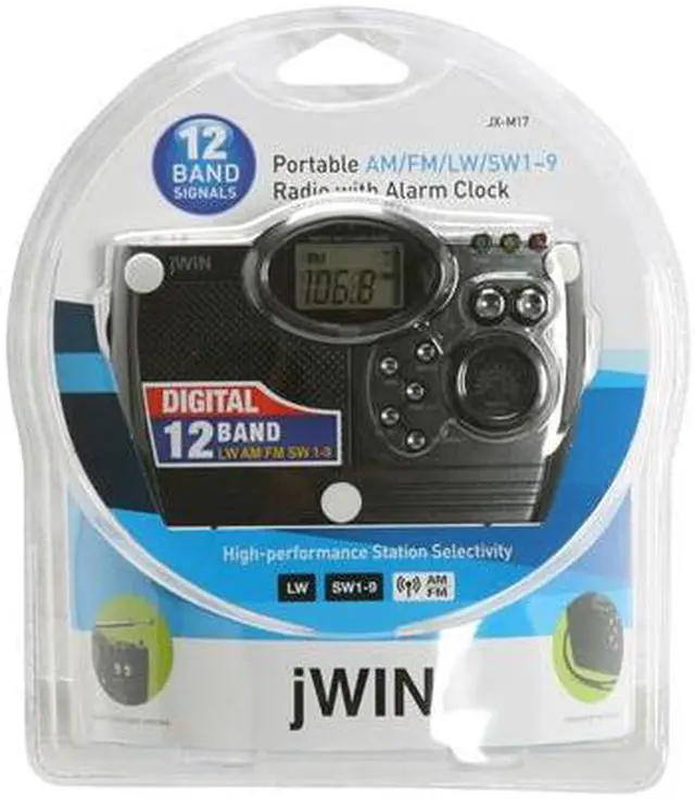 Alt view image 2 of 2 - Jwin Multi Band Portable Radio with Alarm Clock JX-M17BLK