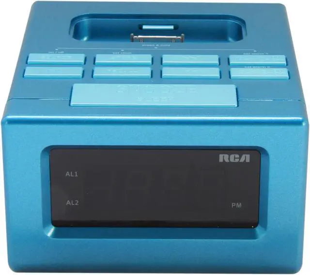 Alt view image 2 of 6 - RCA Clock Radio Docking Station (Blue) for iPhone and iPod RC130iBL