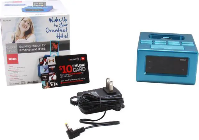 Alt view image 6 of 6 - RCA Clock Radio Docking Station (Blue) for iPhone and iPod RC130iBL