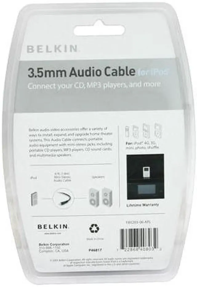 Alt view image 3 of 3 - Belkin 3.5mm Audio Cable for iPod F8V203-06-APL