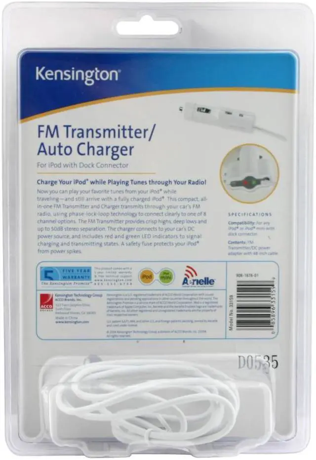 Alt view image 3 of 3 - Kensington FM Transmitter/Auto Charger for iPod Model 33159